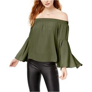 Bar III Women's Bell Sleeves off the‎ shoulder Blouse Size Large Green